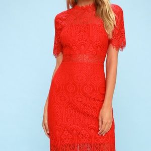Lulu's REMARKABLE RED LACE DRESS XS